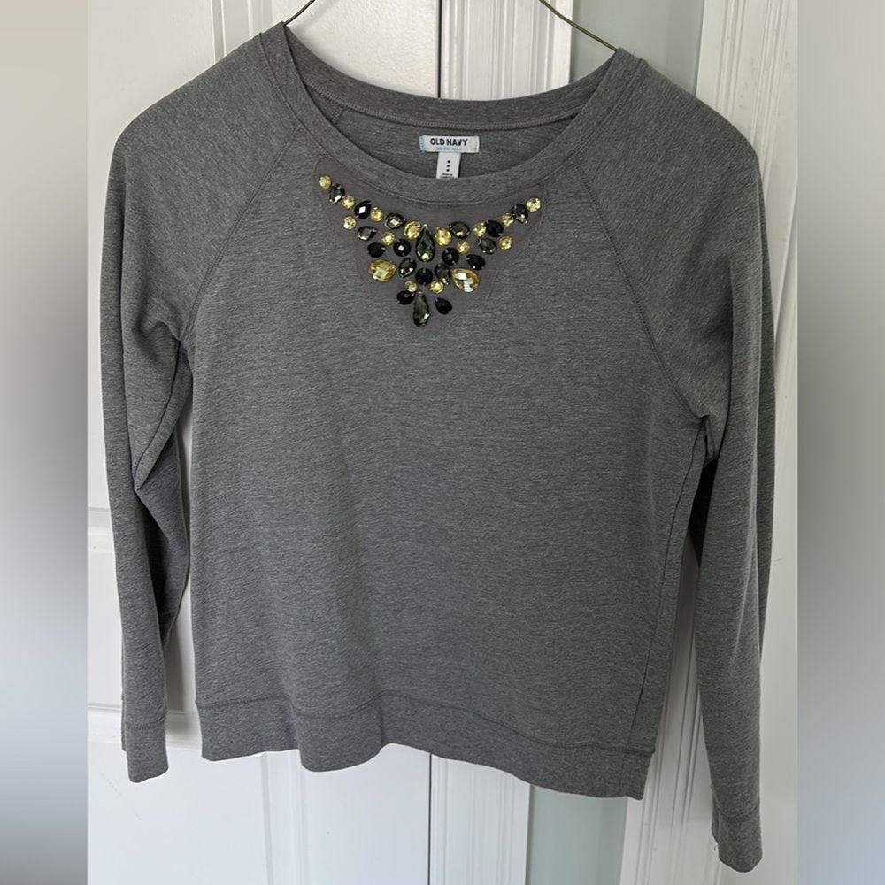 Old navy rhinestone gem jeweled sweatshirt in gray sz medium